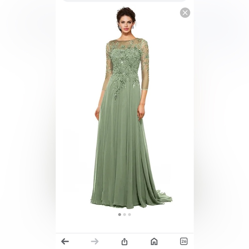 Sumintras Dusty Sage Chiffon, Beaded Mother of Bride dress Size 18